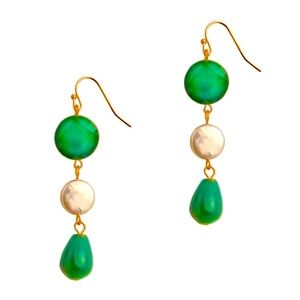 ๐2/$30 New Freshwater Pearl & Green Jasper Drop Earrings